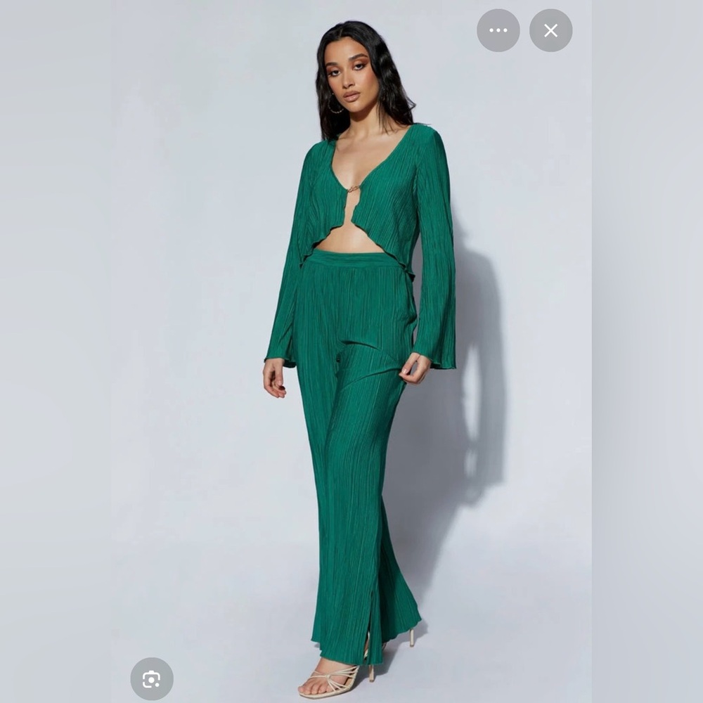 Meshki Deep Green Pleated Two Piece Set